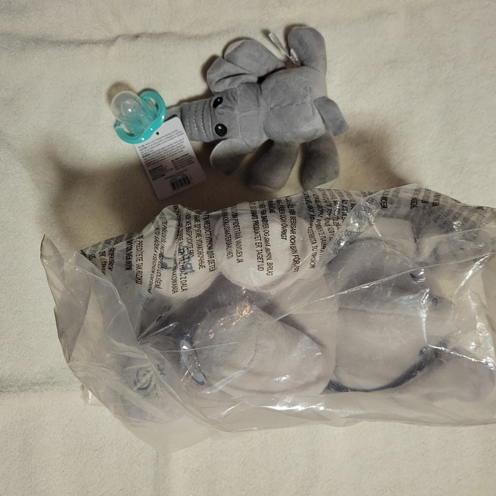 Elephants Bundle of Two Infant Toys Pacifier Holder Musical Flapping Baby